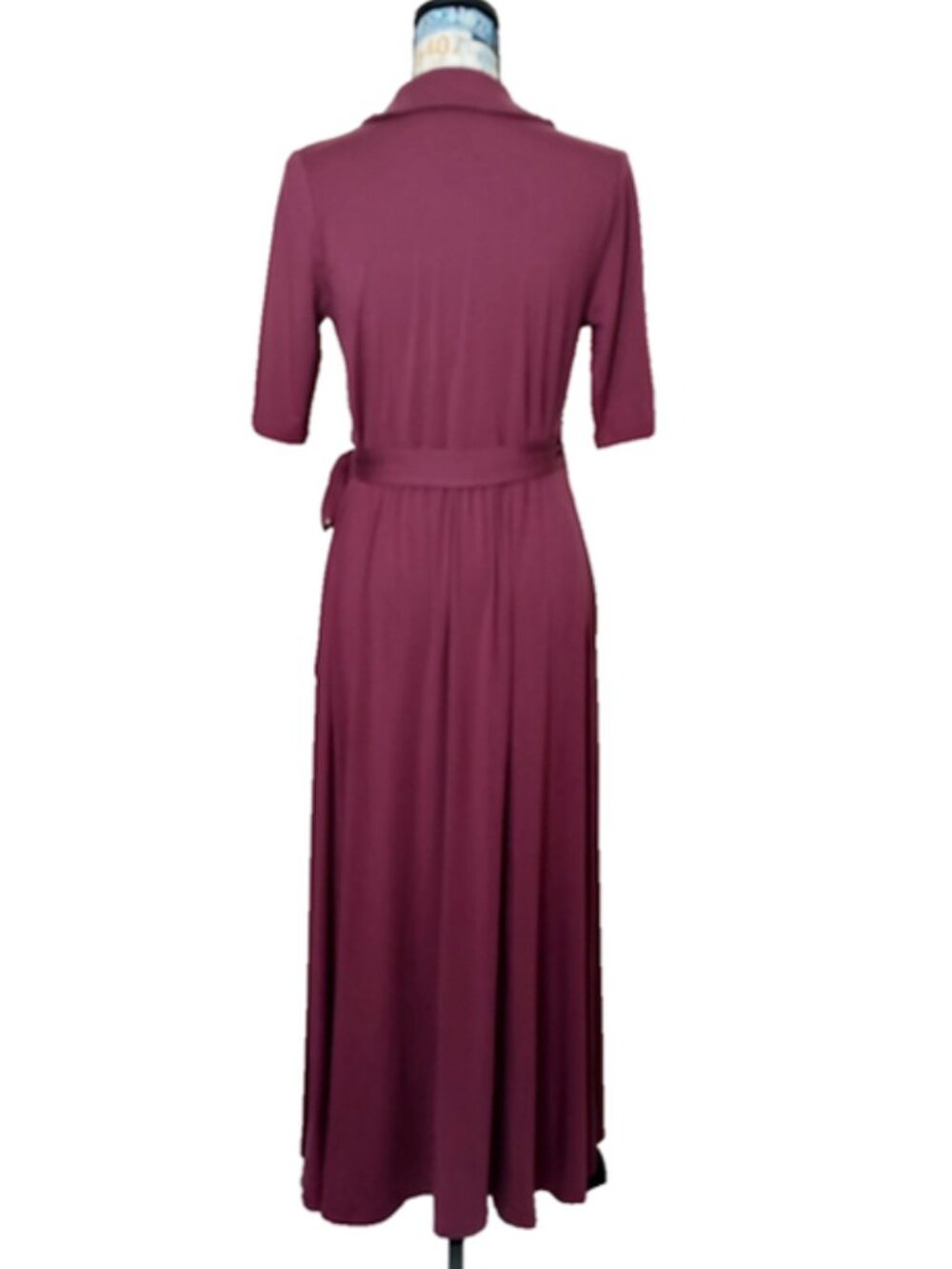 QUINCE Tencel Jersey Midi Wrap Dress Asymmetrical Hem Stretch Lyocell Wine M NWT - Picture 7 of 11